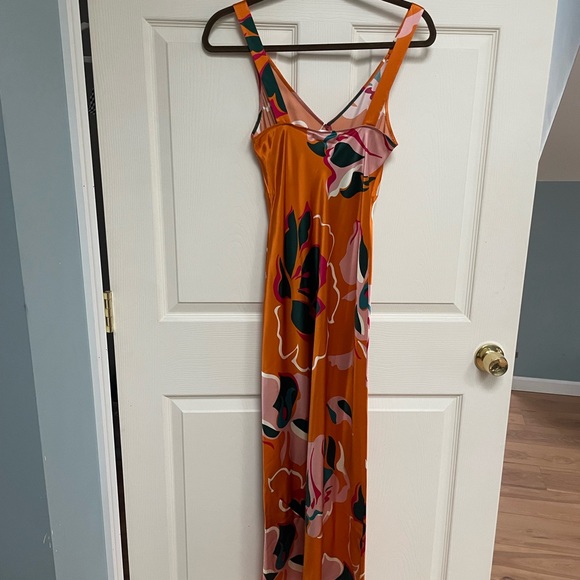Reformation Daytona Silk Dress in Electra Orange Floral Midi NWT XS - Picture 8 of 9